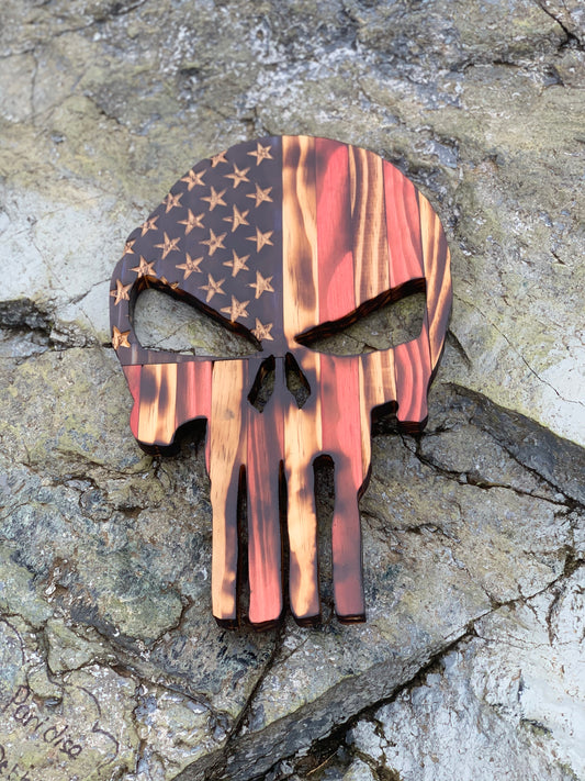 American Flag Wooden Skull