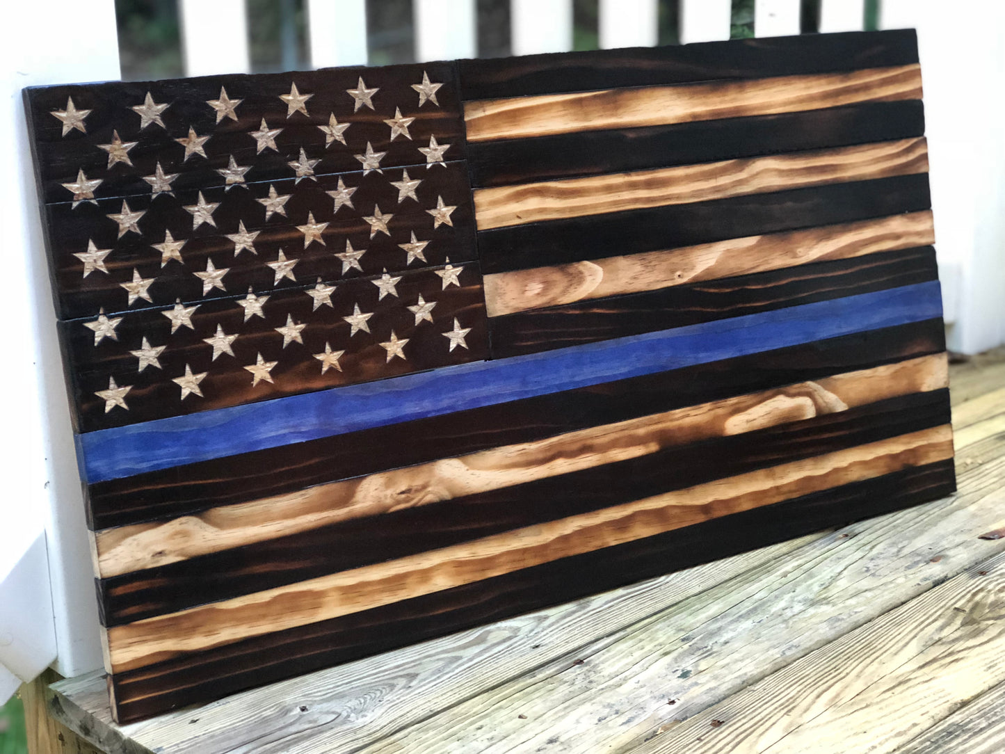 Thin Line American Wooden Flag