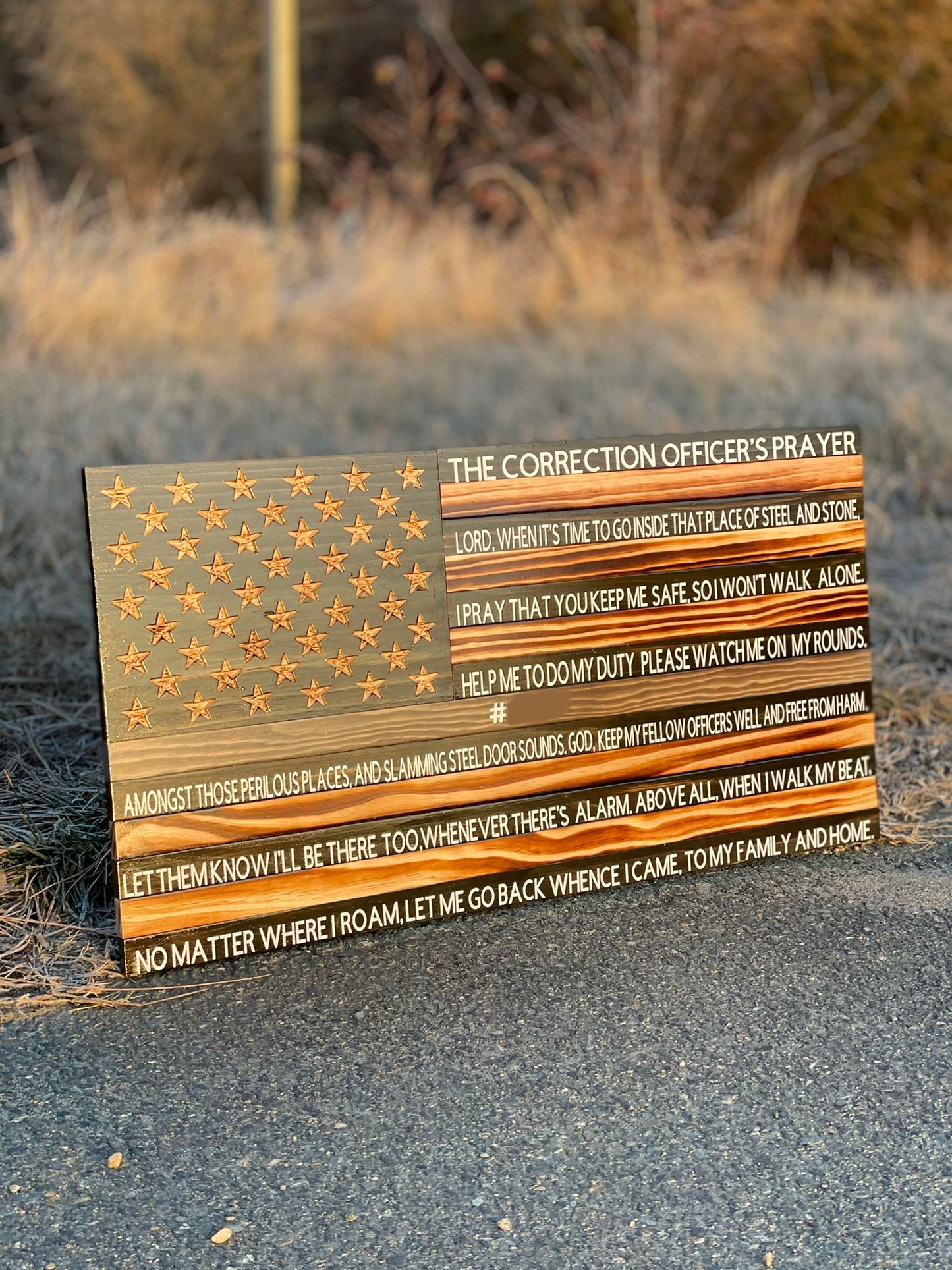 Thin Line American Wooden Flag