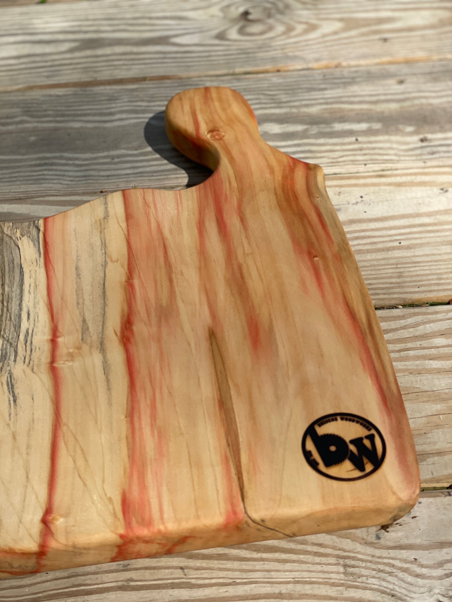 Flaming box elder charcuterie board with handle
